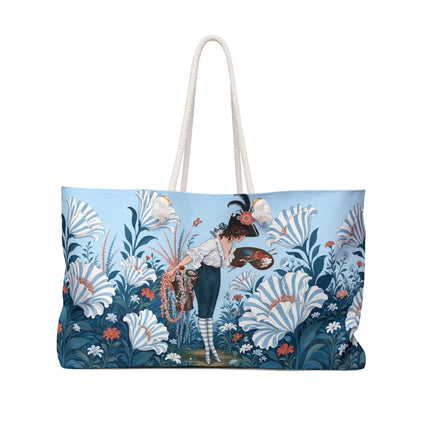 🎨💙 The Enchanted Garden Artist Weekender Bag – Art Deco Floral Whimsy
