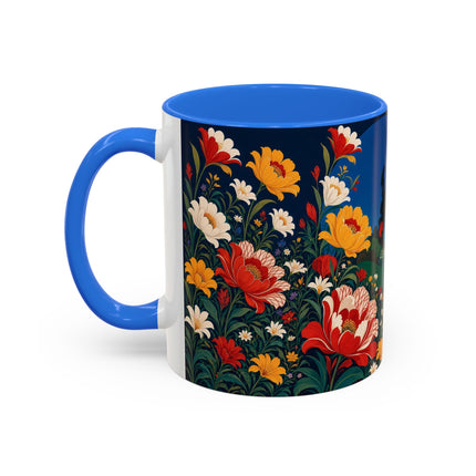 🌺🐦 The Enchanted Birdcage Garden Colorful Mug – Art Deco Floral Fantasy