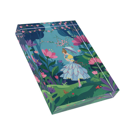 🌸🦋 The Lady Of The Enchanted Flower Forest Acrylic Art Block – Art Deco Woodland Whimsy