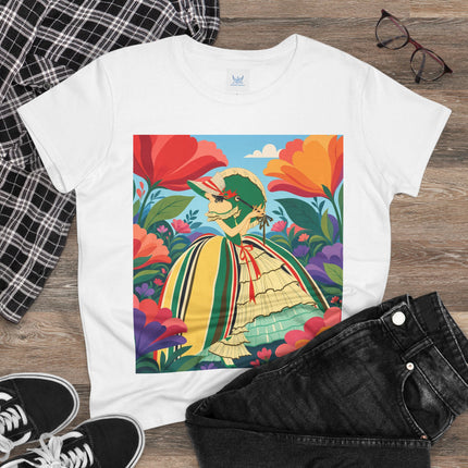 🌺🎀 The Girl In The Striped Garden Cotton Tee – Art Deco Floral Fashion