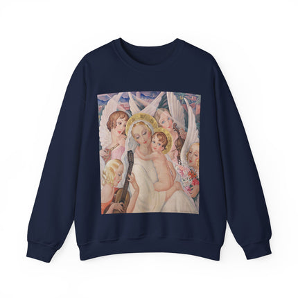 Madonna with Child Surrounded by Musical Angels by Gerda Wegener Heavy Blend™ Crewneck Sweatshirt