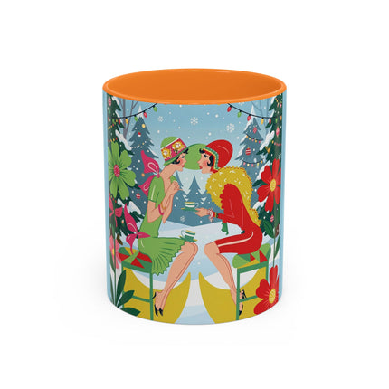 ☕🎄 Christmas Tea In The Snow Garden Colorful Mug – Art Deco Holiday Friendship