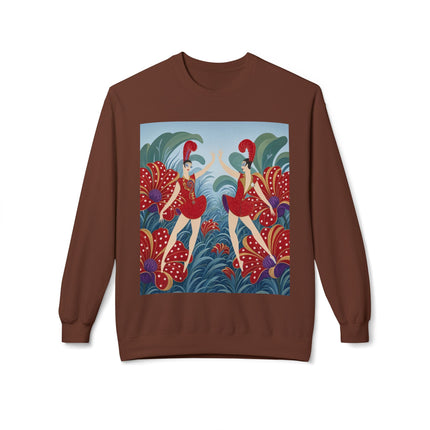 🎭🌺 The Scarlet Flower Garden Dancers Midweight Crewneck Sweatshirt – Art Deco Floral Whimsy