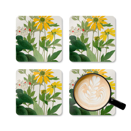 Clerodendrum & Rudbeckia Flower by Tanigami Kônan Corkwood Coaster Set