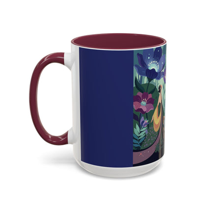 The Lady Of The Moonlit Fountain Colorful Mugs – Art Deco Botanical Serenity
