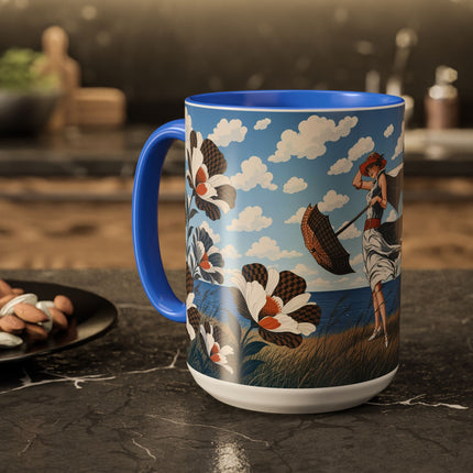 🌊🌼 The Windswept Seaside Promenade Colorful Mug – Art Deco Coastal Elegance