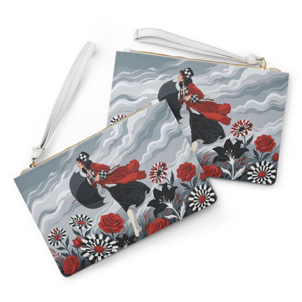 🌹☂️ The Lady In The Storm Clutch Bag – Art Deco Fashion Drama