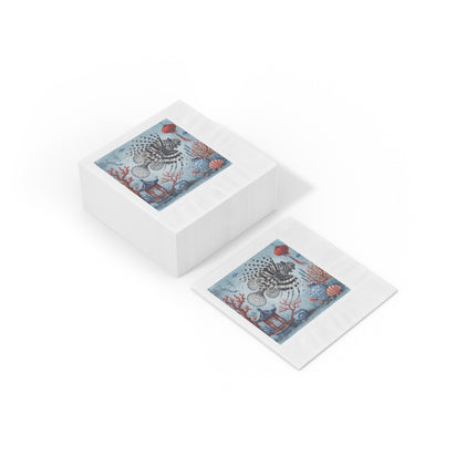 Lionfish & Lantern White Coined Napkins – Mystical Ocean & Asian Harmony