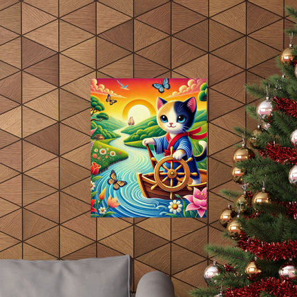 ⛵🐱 Sailor Kitten’s River Adventure Matte Vertical Poster – Whimsical Journey & Storybook Adventure
