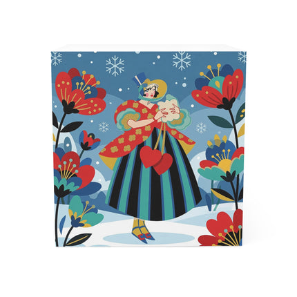❤️🕊️ The Winter Heart Messenger Note Cube – Art Deco Winter Enchantment