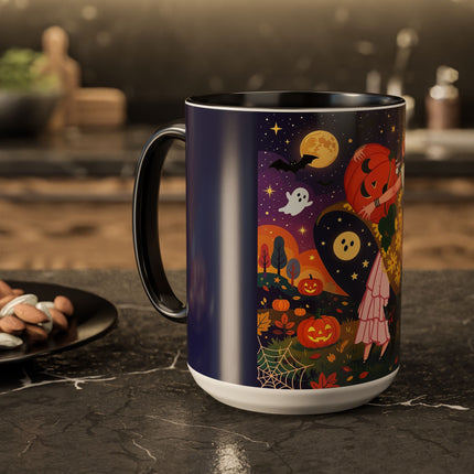 🎃🐈‍⬛ The Pumpkin Moon Embrace Colorful Mug – Whimsical Halloween Charm