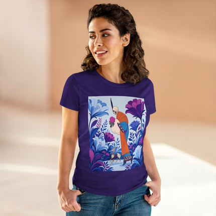 🦌🌺 The Enchanted Garden Companion Cotton Tee – Art Deco Floral Whimsy