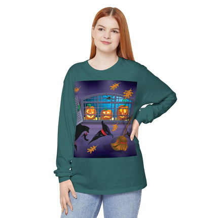 Whimsical Halloween Mischief Unisex Garment-dyed Long Sleeve T-Shirt