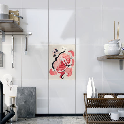 🌹🖤 The Lady Of The Rose Ceramic Tile – Art Deco Floral Fashion