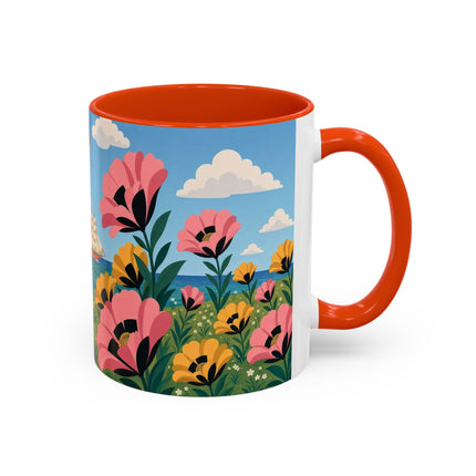 🌸⛵ The Seaside Blossom Promenade Colorful Mug – Art Deco Coastal Elegance