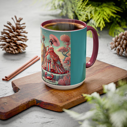 Cherry Blossom Courtesans & Crimson Crab Colorful Mug – Imperial Elegance & Playful Charm