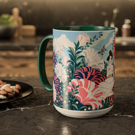 🌸🦋 The Enchanted Pink Blossom Retreat Colorful Mug – Art Deco Floral Whimsy