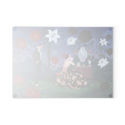 🌹🪞 The Lady Of The Midnight Garden Vanity Glass Cutting Board – Art Deco Floral Romance