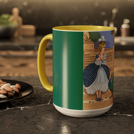 The Peacock's Admiration Colorful Mug (11oz, 15oz) – Rococo Elegance, Peacock Beauty & Garden Charm