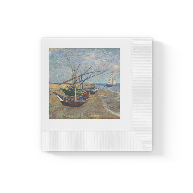 Fishing Boats on the Beach at Saintes-Maries by Vincent Van Gogh White Coined Napkins