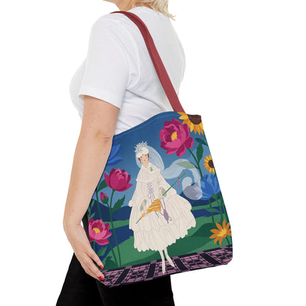🌸👑 The Lady Of The Enchanted Flower Crown Tote Bag – Art Deco Garden Fantasy