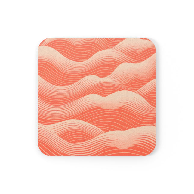 Hues of Orange and Beige Wave Pattern Cork Back Coaster