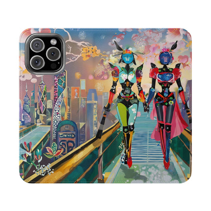 🤖🌆 Cyber Punk Robot Models Flip Case – Futuristic Fashion & Neon Elegance