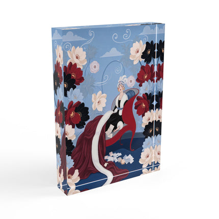 💌🌺 The Lady Of The Love Letters Acrylic Art Block – Art Deco Romantic Elegance