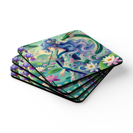 Fairy of the Koi Pond Corkwood Coaster Set
