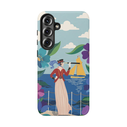🌊🔭 The Lady Of The Seaside Lookout Phone Case – Art Deco Nautical Adventure