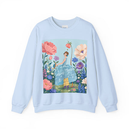 🌸🩵 The Blue Ruffle Garden Crewneck Sweatshirt – Art Deco Floral Whimsy