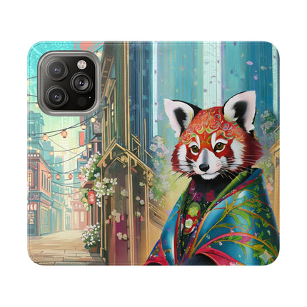 🦝✨ Cybernetic Red Panda Flip Case – Neon Charm & Futuristic Wonder