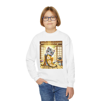 Playful Kitten in the Tea Room Youth Crewneck Sweatshirt