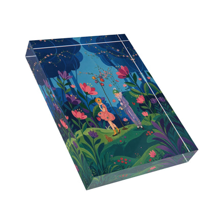 🦋🌷 The Secret Flower Forest Acrylic Art Block – Art Deco Botanical Whimsy
