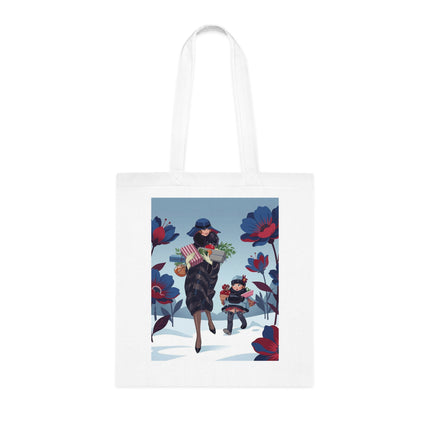 🎁🌺 The Christmas Gift Garden Stroll Cotton Tote Bag – Art Deco Holiday Elegance