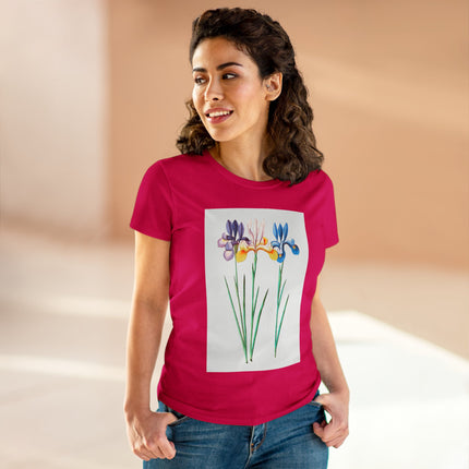 Women's Blue Iris Print Midweight Cotton Tee