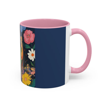 The Lady And The Crimson Moonbird Colorful Mugs – Art Deco Whimsical Garden Elegance