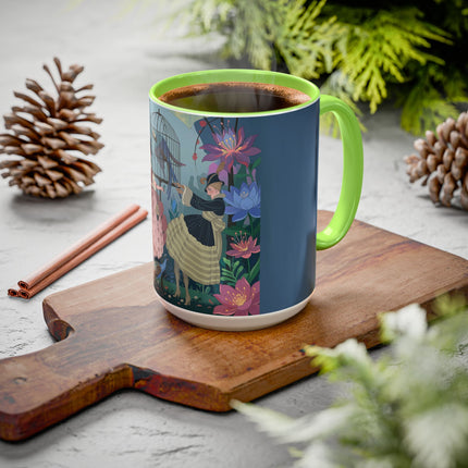 The Ladies And The Enchanted Macaw Colorful Mugs – Art Deco Botanical Elegance