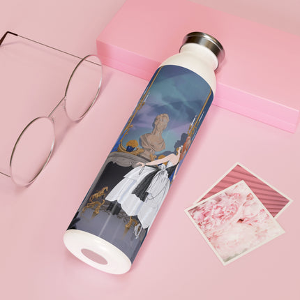 🖤🪞 The Lady At The Midnight Mirror Slim Water Bottle – Art Deco Floral Elegance