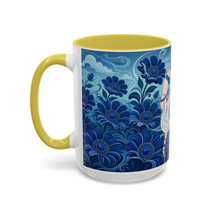 💙🌸 The Sapphire Wind Dancer Colorful Mug – Art Deco Floral Fantasy