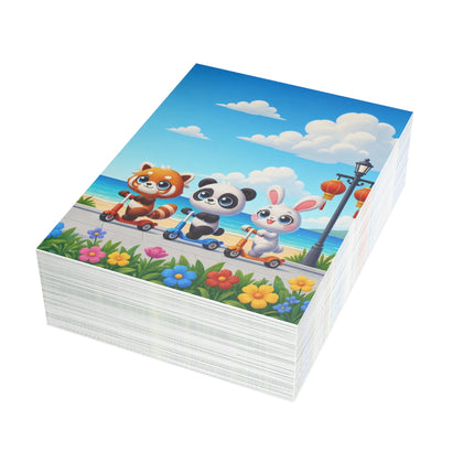 🐉🛴 The Dragon Day At The Seaside Greeting Card – Whimsical Animal Adventure