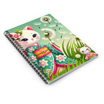 Geisha Kitten and the Dandelion Wish Spiral Notebook - Ruled Line