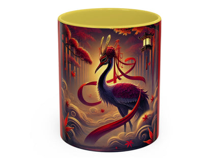 Regal Crimson Crane in the Autumn Mist Colorful Mugs (11oz, 15oz)