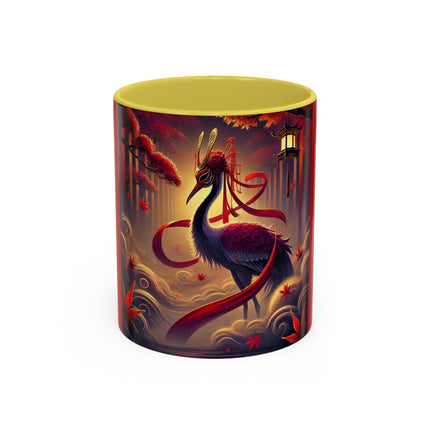 Regal Crimson Crane in the Autumn Mist Colorful Mugs (11oz, 15oz)