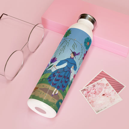 🌸🐕 The Lady Of The Flower Walk Slim Water Bottle – Art Deco Garden Promenade