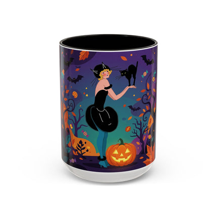 🐈‍⬛🎃 The Midnight Black Cat Masquerade Colorful Mug – Whimsical Halloween Elegance