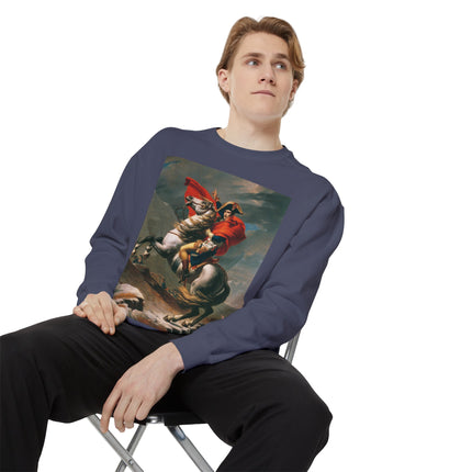 Napoleon Crossing the Alps by Jacques-Louis David Unisex Garment-Dyed Sweatshirt