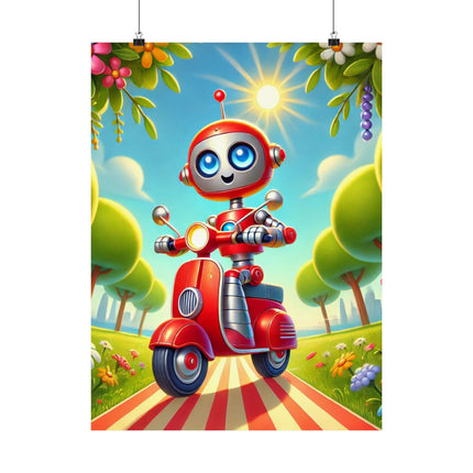 🤖🌿 The Traveling Robot Matte Vertical Poster – Adventure, Curiosity & Playful Discovery