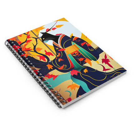 Black Cat in Kimono Spiral Notebook - Ruled Line