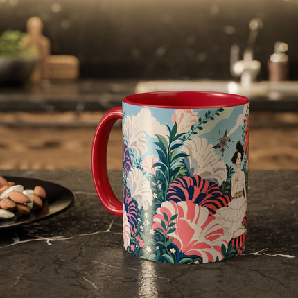 🌸🦋 The Enchanted Pink Blossom Retreat Colorful Mug – Art Deco Floral Whimsy
